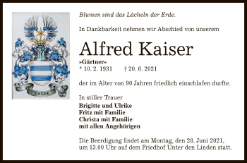 Anzeige von Alfred Kaiser von Reutlinger General-Anzeiger