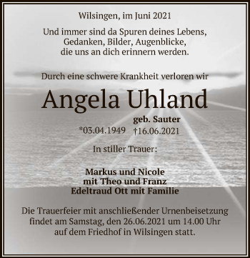 Anzeige von Angela Uhland von Reutlinger General-Anzeiger