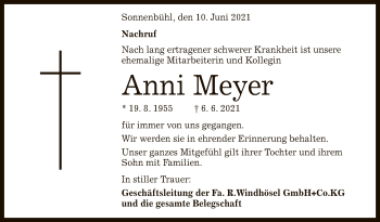 Anzeige von Anni Meyer von Reutlinger General-Anzeiger