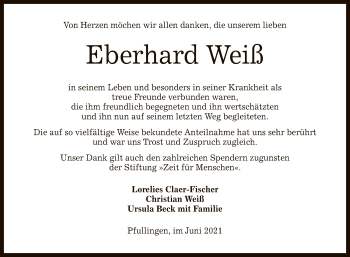 Anzeige von Eberhard Weiß von Reutlinger General-Anzeiger