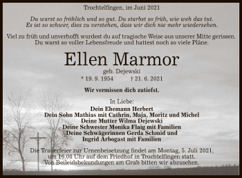 Anzeige von Ellen Marmor von Reutlinger General-Anzeiger