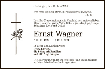 Anzeige von Ernst Wagner von Reutlinger General-Anzeiger