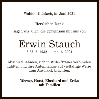 Anzeige von Erwin Stauch von Reutlinger General-Anzeiger