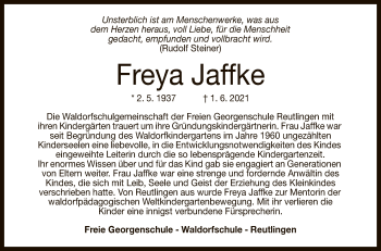 Anzeige von Freya Jaffke von Reutlinger General-Anzeiger