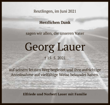 Anzeige von Georg Lauer von Reutlinger General-Anzeiger