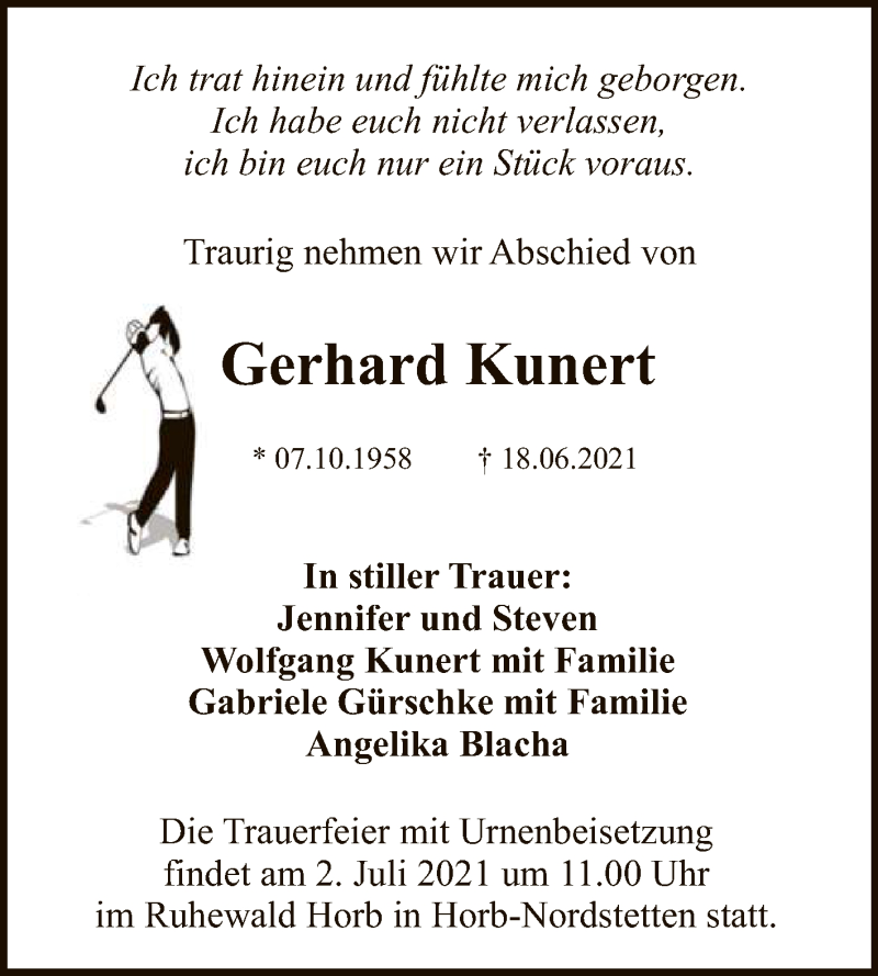  Traueranzeige für Gerhard Kunert vom 26.06.2021 aus Reutlinger General-Anzeiger