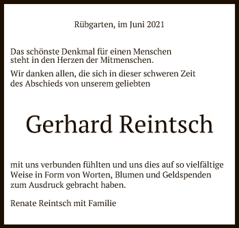 Anzeige von Gerhard Reintsch von Reutlinger General-Anzeiger