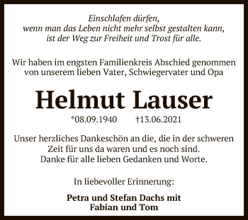 Anzeige von Helmut Lauser von Reutlinger General-Anzeiger