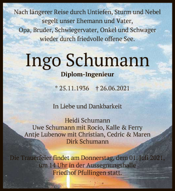 Anzeige von Ingo Schumann von Reutlinger General-Anzeiger