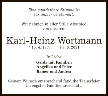 Anzeige von Karl-Heinz Wortmann von Reutlinger General-Anzeiger