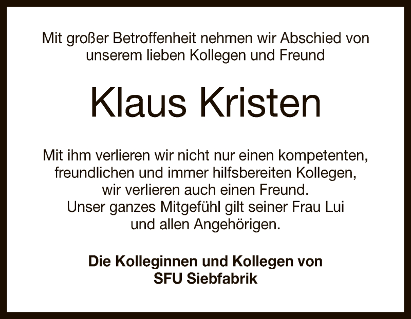  Traueranzeige für Klaus Kristen vom 11.06.2021 aus Reutlinger General-Anzeiger
