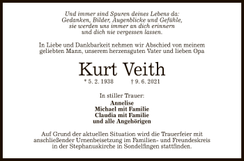 Anzeige von Kurt Veith von Reutlinger General-Anzeiger