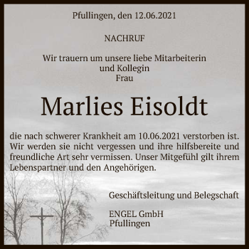Anzeige von Marlies Eisoldt von Reutlinger General-Anzeiger