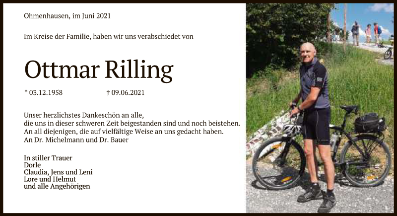  Traueranzeige für Ottmar Rilling vom 23.06.2021 aus Reutlinger General-Anzeiger