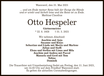 Anzeige von Otto Hespeler von Reutlinger General-Anzeiger