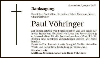 Anzeige von Paul Vöhringer von Reutlinger General-Anzeiger