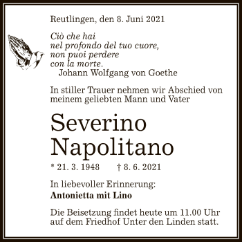 Anzeige von Severino Napolitano von Reutlinger General-Anzeiger