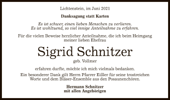 Anzeige von Sigrid Schnitzer von Reutlinger General-Anzeiger