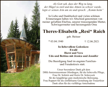 Anzeige von Theres-Elisabeth  Raich von Reutlinger General-Anzeiger