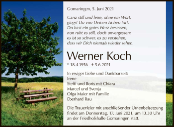 Anzeige von Werner Koch von Reutlinger General-Anzeiger