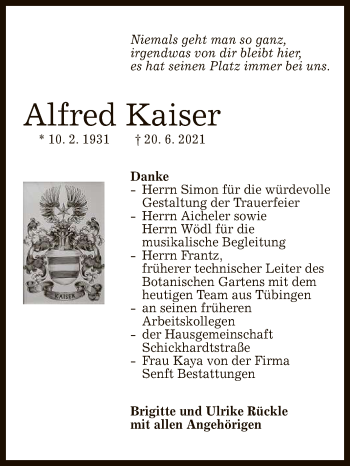 Anzeige von Alfred Kaiser von Reutlinger General-Anzeiger