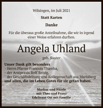 Anzeige von Angela Uhland von Reutlinger General-Anzeiger