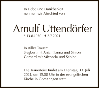 Anzeige von Arnulf Uttendörfer von Reutlinger General-Anzeiger