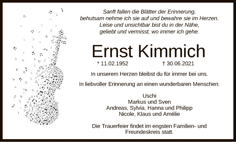  Traueranzeige für Ernst Kimmich vom 06.07.2021 aus Reutlinger General-Anzeiger