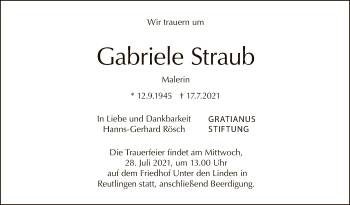 Anzeige von Gabriele Straub von Reutlinger General-Anzeiger