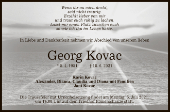 Anzeige von Georg Kovac von Reutlinger General-Anzeiger