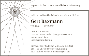 Anzeige von Gert Baxmann von Reutlinger General-Anzeiger