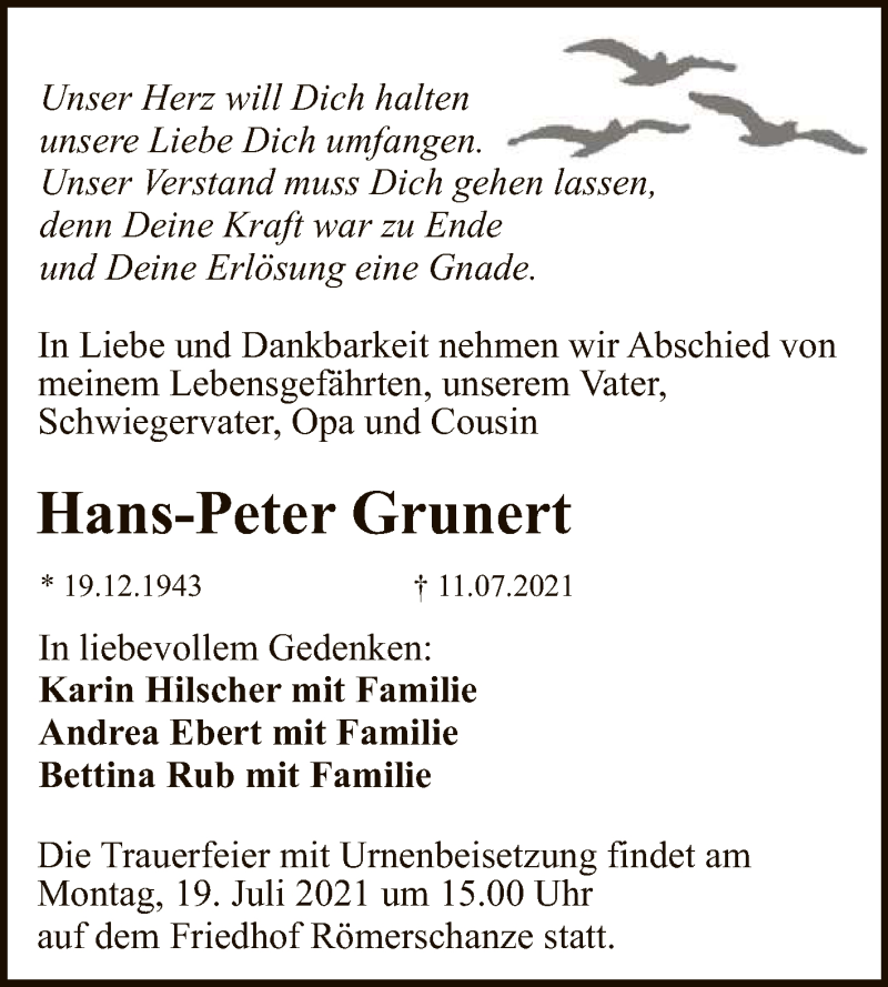  Traueranzeige für Hans-Peter Grunert vom 13.07.2021 aus Reutlinger General-Anzeiger