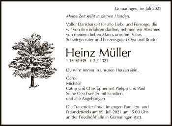 Anzeige von Heinz Müller von Reutlinger General-Anzeiger