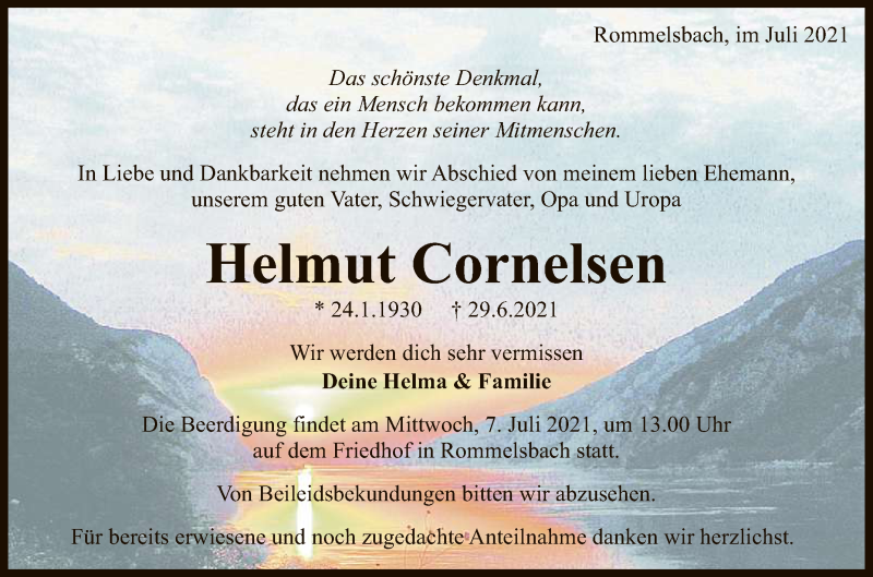  Traueranzeige für Helmut Cornelsen vom 05.07.2021 aus Reutlinger General-Anzeiger