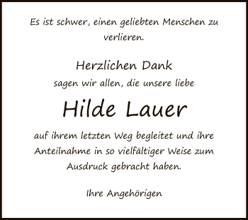 Anzeige von Hilde Lauer von Reutlinger General-Anzeiger