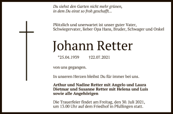 Anzeige von Johann Retter von Reutlinger General-Anzeiger