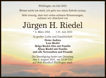 Anzeige von Jürgen H. Riedel von Reutlinger General-Anzeiger