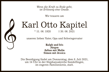 Anzeige von Karl Otto Kapitel von Reutlinger General-Anzeiger