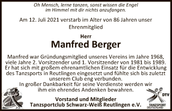 Anzeige von Manfred Berger von Reutlinger General-Anzeiger