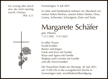 Anzeige von Margarete Schäfer von Reutlinger General-Anzeiger