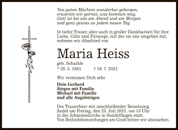 Anzeige von Maria Heiss von Reutlinger General-Anzeiger