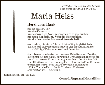 Anzeige von Maria Heiss von Reutlinger General-Anzeiger