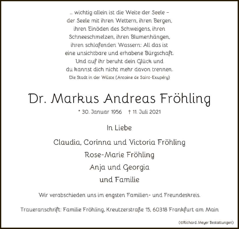  Traueranzeige für Markus Andreas Fröhling vom 17.07.2021 aus Reutlinger General-Anzeiger