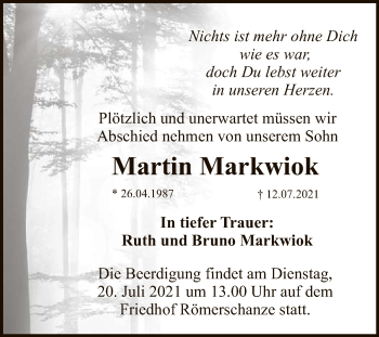 Anzeige von Martin Markwiok von Reutlinger General-Anzeiger