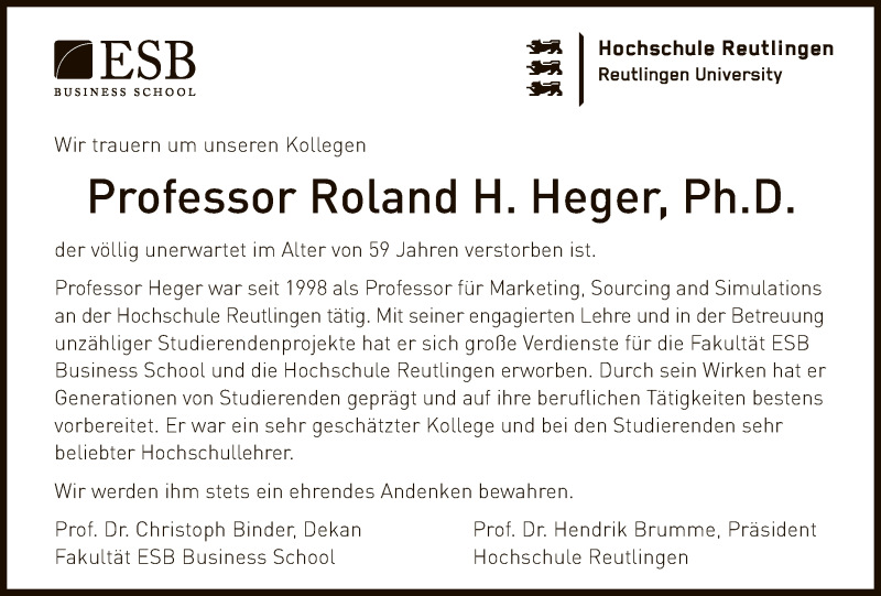  Traueranzeige für Roland Heger vom 10.07.2021 aus Reutlinger General-Anzeiger