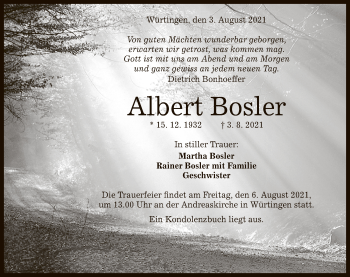 Anzeige von Albert Bosler von Reutlinger General-Anzeiger