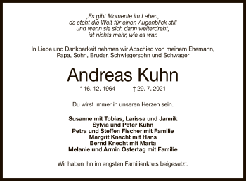 Anzeige von Andreas Kuhn von Reutlinger General-Anzeiger