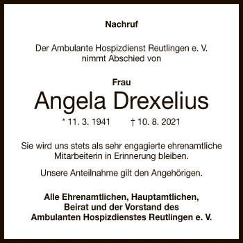 Anzeige von Angela Drexelius von Reutlinger General-Anzeiger