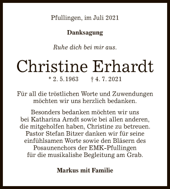 Anzeige von Christine Erhardt von Reutlinger General-Anzeiger