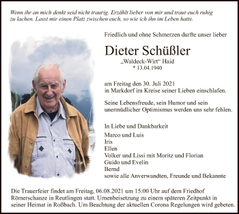 Anzeige von Dieter Schüßler von Reutlinger General-Anzeiger